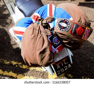 Brighton, United Kingdom - August 25, 2018: Mod Culture Parka Coat Attached To Back Of Scooter Seat With Bungee Cords