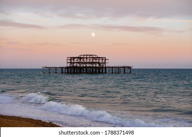 Brighton West Pier With Moon