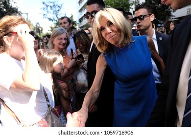 Brigitte Macron Walks On Main Commercial Ermou Street In Athens, Greece September 8, 2017.