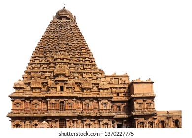 Brihadishvara Temple isolated on white background. Also called Rajarajesvaram or Peruvudaiyar Koyil, is a Hindu temple dedicated to Shiva located in Thanjavur, Tamil Nadu, India.