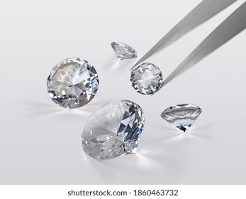 Brilliant Cut Diamond Held By Tweezers