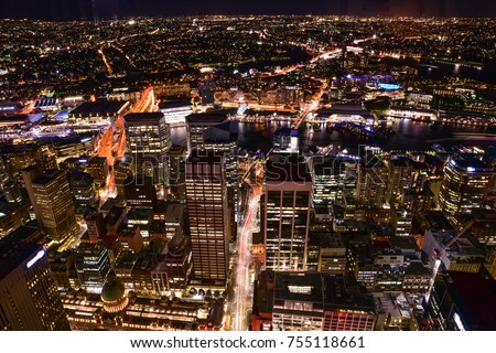 Brilliant night lights of the city of Sydney