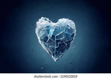 Brilliant piece of ice in the shape of a heart. Beautiful heart made of ice. Symbol of love from cold ice. An unusual gift for Valentine's Day.