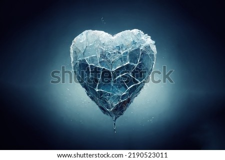 Brilliant piece of ice in the shape of a heart. An unusual gift for Valentine's Day. Beautiful heart made of ice. Symbol of love from cold ice.