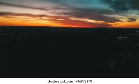 Brilliant Rainbow Sunset Skyline Taken From A Drone.