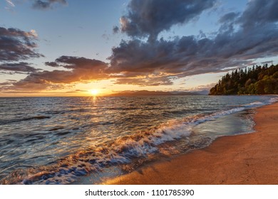 Brilliant sunset view at Wreck Beach, Vancouver, BC, Canada