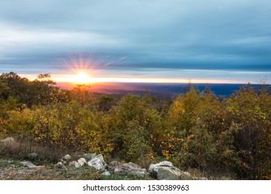 Brilliant Vivid Sunset In Autumn At High Point State Park, NJ