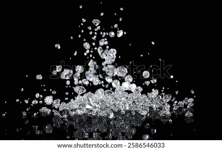 Lot of brilliants falling on a black background. Lot of diamonds. 3d illustration