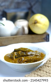 Brinjal Curry Over White Background,selective Focus