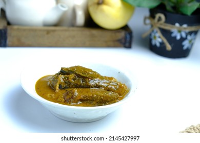 Brinjal Curry Over White Background,selective Focus