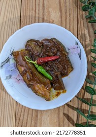 Brinjal Curry Over White Background,selective Focus