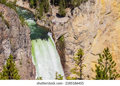Brink of the Lower Falls vista point of the Yellowstone in Yellowstone National Park at Wyoming