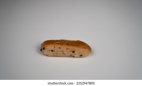 brioche choc chips, slice of bread with chocolate chips. Delicious looking bread