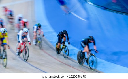 BRISBANE, AUSTRALIA - APRIL 07, 2018 :  Riders In The Womens 25km Points Race Gold Coast 2018 Commonwealth Games At Anna Meares Velodrome.