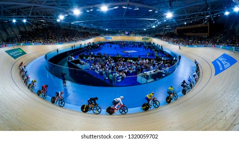 BRISBANE, AUSTRALIA - APRIL 07, 2018 :  Riders In The Womens 25km Points Race Gold Coast 2018 Commonwealth Games At Anna Meares Velodrome.