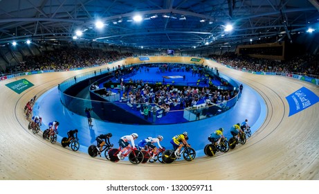 BRISBANE, AUSTRALIA - APRIL 07, 2018 :  Riders In The Womens 25km Points Race Gold Coast 2018 Commonwealth Games At Anna Meares Velodrome.