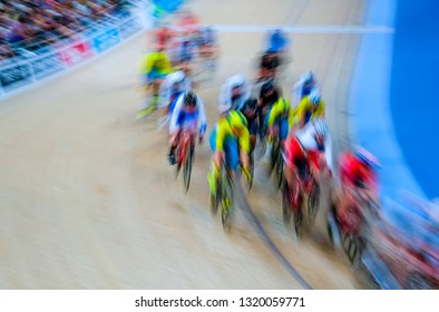 BRISBANE, AUSTRALIA - APRIL 07, 2018 :  Riders In The Womens 25km Points Race Gold Coast 2018 Commonwealth Games At Anna Meares Velodrome.