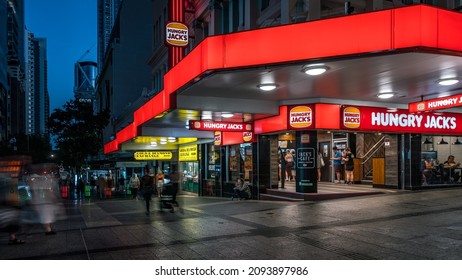 Brisbane, Australia - Dec 14, 2021: Hungry Jack's Restaurant On Queen Street