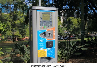 BRISBANE AUSTRALIA - JULY 9, 2017: Car Parking Meter In Downtown Brisbane.