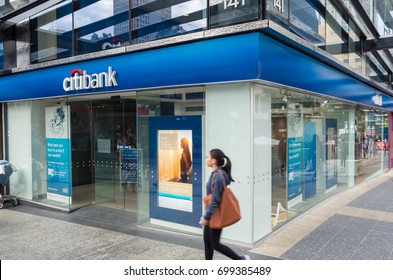 Brisbane, Australia - July 9, 2017: Citibank is the consumer division of Citigroup. This branch is in central Brisbane.