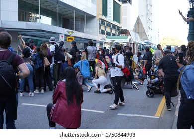 Brisbane, Australia - June 06, 2020: Thousands Of People Gather In City Streets Against Police Brutality And The Senseless Murder Of George Floyd By Minneapolis Police Department. 