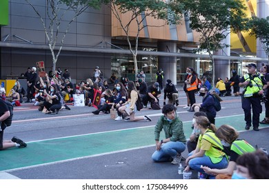 Brisbane, Australia - June 06, 2020: Thousands Of People Gather In City Streets Against Police Brutality And The Senseless Murder Of George Floyd By Minneapolis Police Department. 