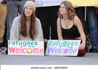 BRISBANE, AUSTRALIA - JUNE 20 : Unidentified protesters take part in World Refugee Day Rally