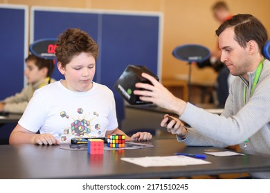 Brisbane, Australia - JUNE 25 2022: Brisbane's 20 In 21 In 2022 Speedcubing Competition, Competitor Solving 3x3x3 Cube Event, First Round.