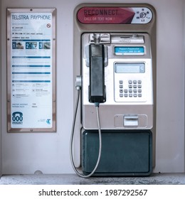 Brisbane, Australia - May 1 2021: Modern Public Telephone Telstra Payphone In Dayboro