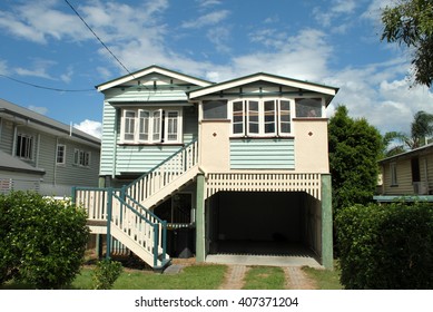 BRISBANE, AUSTRALIA, May 13, 2016: Frontal View Of A Queenslander House In Brisbane, Queensland