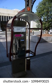 Brisbane, Australia - May 15 2018: Telstra Payphone In Heritage Design Booth.