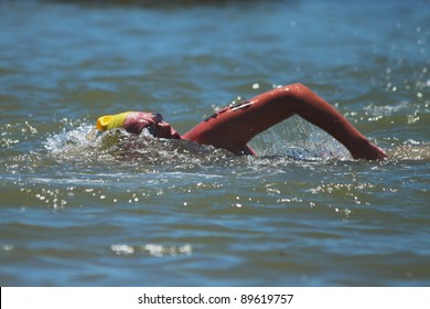 BRISBANE, AUSTRALIA  NOV 27 :Open Water Unidentified Competitor In The Great Australian Swim Series Race November 27, 2011 In Brisbane, Australia