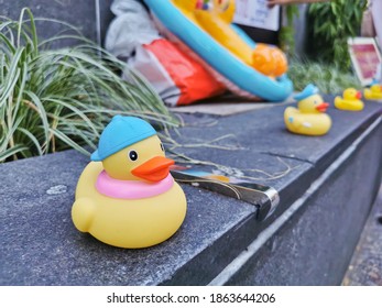 BRISBANE, AUSTRALIA - NOVEMBER 29, 2020: Rubber Duck Represents A Symbol Of People To Protest The Dictatorship Of The Thai Prime Minister And Bring Thai Monarchy To Be Under The Constitution