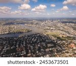 Brisbane city, aerial view, CBD and river, suburbia