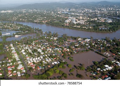 Brisbane Flood Of 2011 In Which 28,000 Homes Were Flooded - The Worst Natural Disaster In The History Of The City In Queensland, Australia.