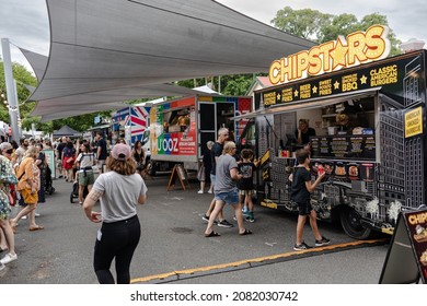 Brisbane, QLD, Australia - November 27, 2021: Food Trucks At Milton Markets Christmas Twilight Markets