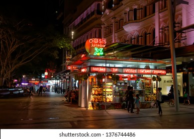 Brisbane, QLD/Australia-04/30/2016: Queen Street Mall At Night.