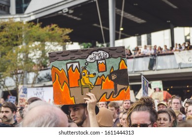 Brisbane, Queensland / Australia - 01 11 2020: Climate Protests, All Ages Climate Action Strike, Scott Morrison, Australian Bushfires