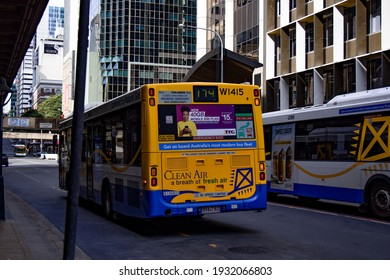 Brisbane, Queensland Australia 03 02 2021: Public Buses And Cars In Brisbane Australia