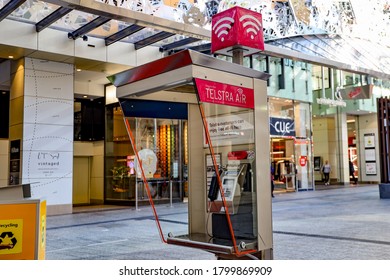 Brisbane, Queensland / Australia 08 20 2020: A payphone of Telstra at Queen street mall australia