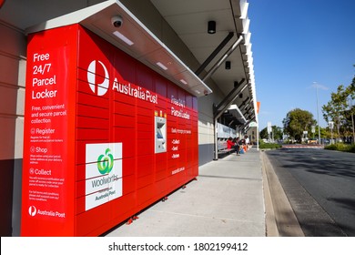 Brisbane, Queensland / Australia 08 23 2020: Australia Post Parcel Lockers In Brisbane