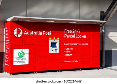 Brisbane, Queensland / Australia 08 23 2020: The Parcel Lockers Of Australia Post 