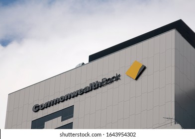 Brisbane, Queensland, Australia - 26th Jan. 2020 : Commonwealth Bank (CBA Or Common Bank) Sign Hanging On The Top Of The Head Office In Brisbane. Commonwealth Bank Is An Australian Multinational Bank