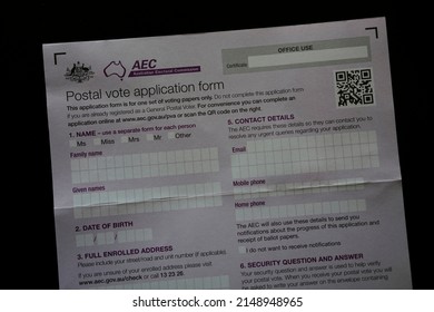 Brisbane Queensland, Australia - April 14 2022: A Postal Vote Application Form Received In The Mail For The 2022 Australian Federal Election.