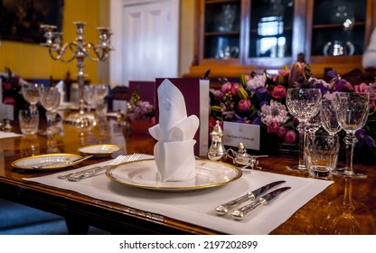 Brisbane, Queensland, Australia - Aug 27, 2022: Dinner Table Setting At The Government House