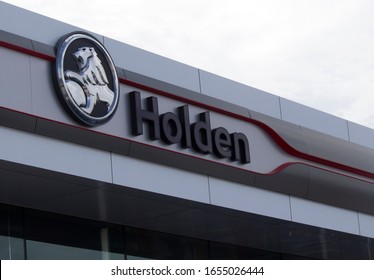 Brisbane, Queensland / Australia - February 22, 2020: The Holden Lion And Stone Logo Displayed At A Dealership In Brisbane. GM, The US Parent Company Announced The Discontinuation Of The Brand By 2021