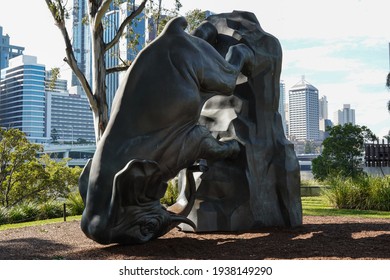 Brisbane, Queensland Australia - June 15 2019: Large Elephant Sculpture Displayed Outside Gallery Of Modern Art