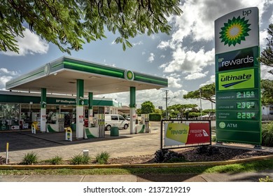 Brisbane, Queensland, Australia - Mar 20, 2022: Fuel prices at the local BP petrol station
