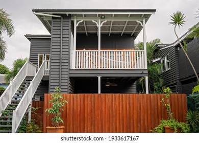 Brisbane, Queensland, Australia - March 2021: A Renovated Timber Queensland Home In Contrasting Colors