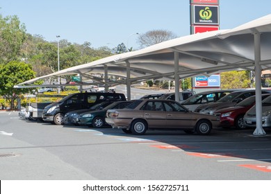 Brisbane, Queensland / Australia - November 13th 2019: Outdoor Car Parking Lot In Mt Gravatt Plaza, A Shopping Mall